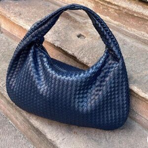 Navy Blue Large Woven Tote